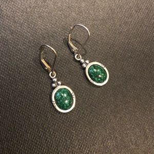 Green Cat Eye Stone and Sterling Earrings